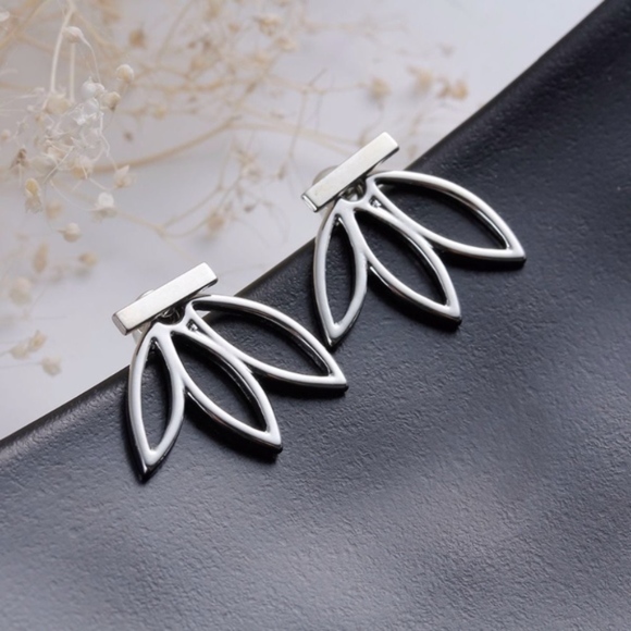 Lotus Flower Peek-a-boo Stud Earrings Gold Silver - Picture 5 of 8